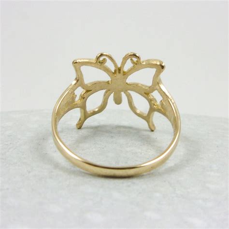 Solid 10k Yellow Gold Butterfly Ring Large Pierced Butterfly Etsy