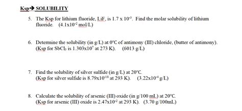 Solved Ksp → SOLUBILITY 5. The Ksp for lithium fluoride, | Chegg.com