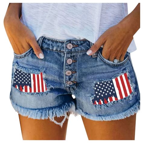 Zoofduhp Jean Shorts Womens,Leggings for Women,Ripped American Flag