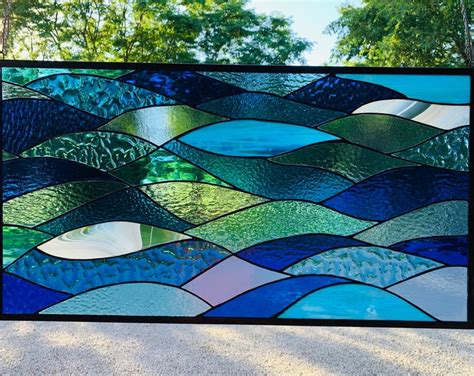 Honeydewglass Large Stained Glass Ocean Waves X Etsy