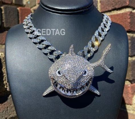 Silver Plated Big Iced Bling Cubic Zirconia Shark Luxury Hip Hop