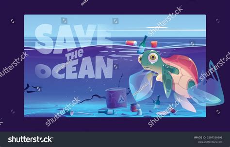 Stop Ocean Plastic Pollution Ecological Poster Stock Vector Royalty