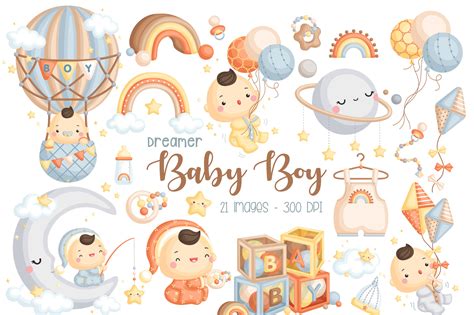 Baby Boy Clipart - Cute Dreamer Baby Boy Graphic by Inkley Studio ...