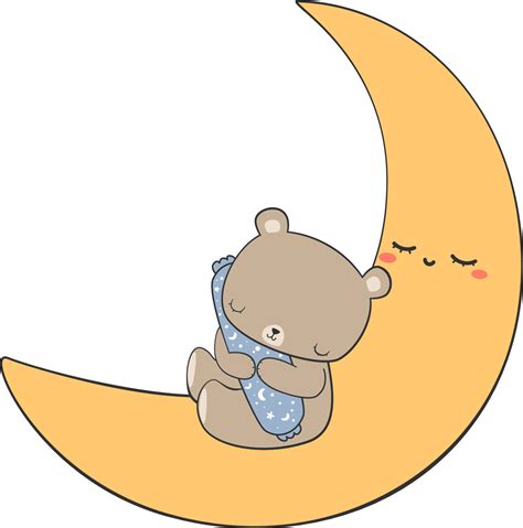 Cute Sleeping Bear On The Moon Element 9599242 PNG