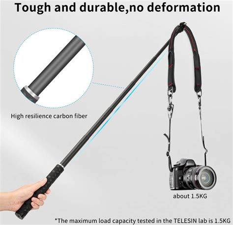 TELESIN 90cm Ultra Light Carbon Fiber Selfie Stick With Tripod Stand