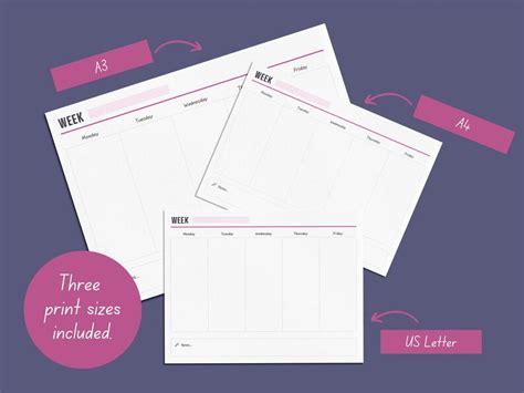 5 Day Planner, Printable, Monday to Friday, Undated, Landscape ...