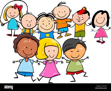 Cartoon Illustration of Happy Preschool or Elementary Age Children ...