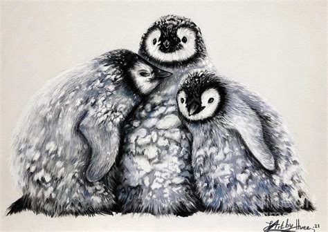 Trio Of Penguins Drawing by Art By Three Sarah Rebekah Rachel White | Fine Art America