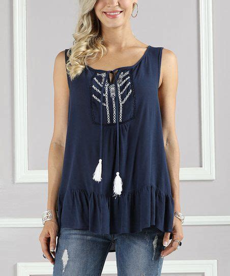 Suzanne Betro Navy Embroidered Sleeveless Tunic Plus Too Zulily