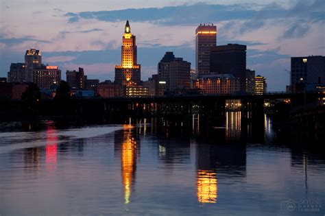 Providence Skyline and river at dusk