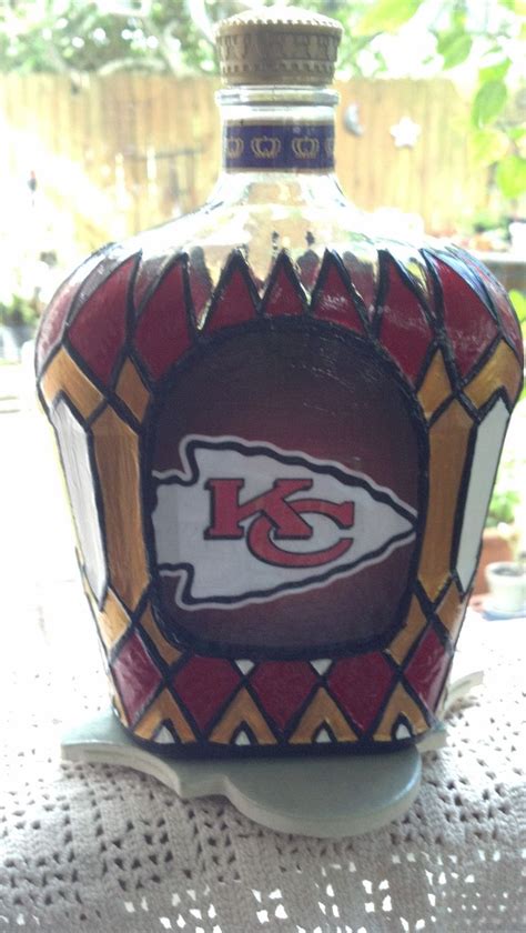 Kansas City Chiefs Football Crown Royal Hand Painted Glass Upcycled