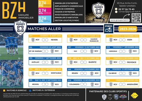 Calendrier Saison Rugby Club Vannes Bzh Groupe Immobilier