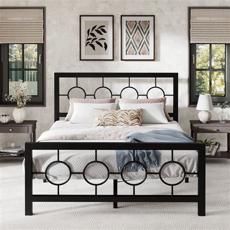 Amolife Black Full Size Metal Platform Bed Frame With Circular Vintage