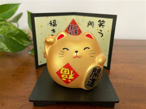 Gold Japanese Lucky Cat Statue Maneki Neko Wealth Prosperity - Etsy