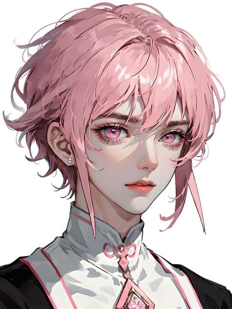 An Anime Character With Pink Hair Wearing A Black And White Shirt