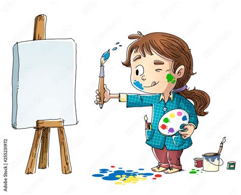 niña pintando un cuadro Stock Illustration Adobe Stock