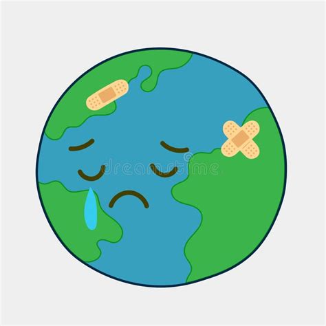 Triste Llanto La Tierra Se Enferma De Planeta Tierra Con Parches Y Vendajes Ilustración Del