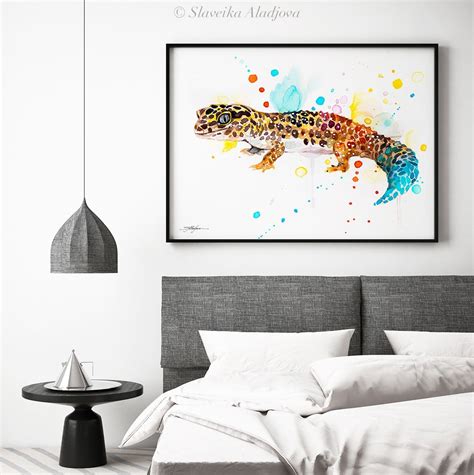 Leopard gecko watercolor painting print by Slaveika Aladjova