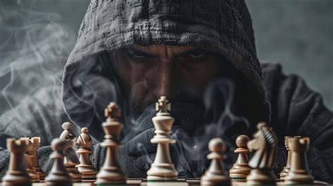 Premium Photo Hooded Man Playing Chess Generative Ai