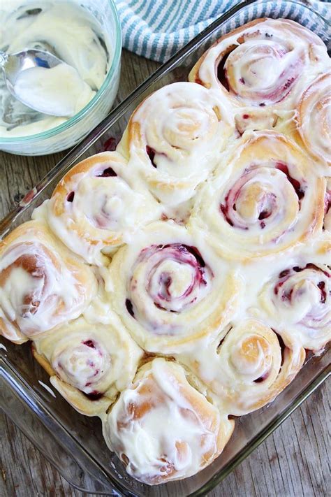 Soft And Sweet Yeast Rolls Filled With Raspberries And Topped With