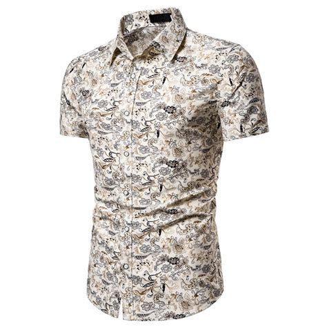 Buy Men Summer Slim Loose Hawaii Short Sleeve Printed Turn Down Collar