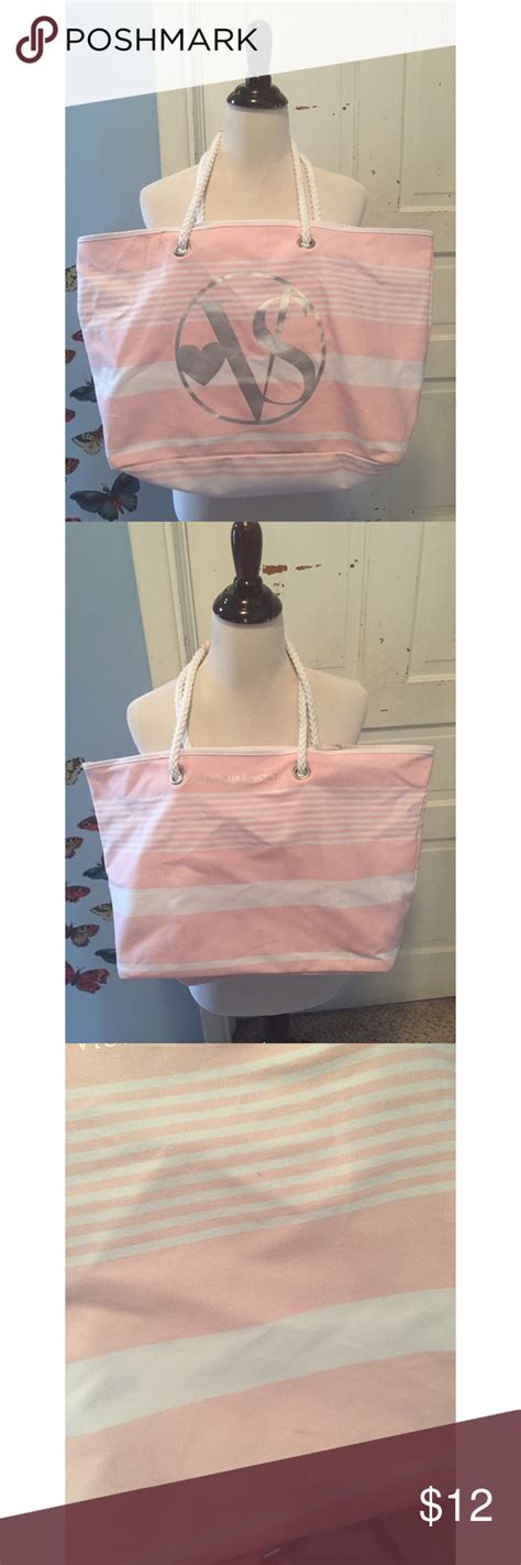 Victorias Secret Pink Striped Tote Bag Has A Few Small Stains On The Back As Shown Still In