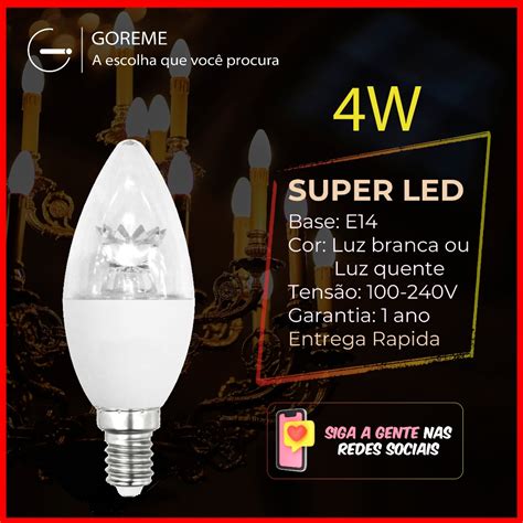 Lâmpada led para Lustre Vela 4W E14 Decoração Bivolt Branco Frio 6500K