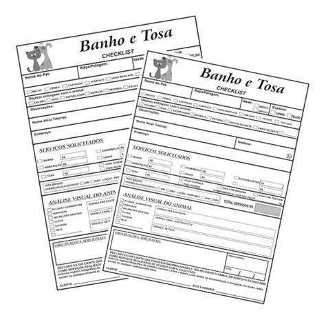 2 Bloco Ficha De Anamnese Checklist Banho E Tosa Petshop