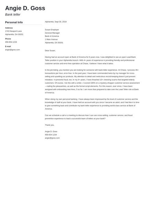 Bank Teller Cover Letter Examples Templates For