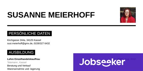 Lebenslauf Beispiel als Verkäuferin Jobseeker