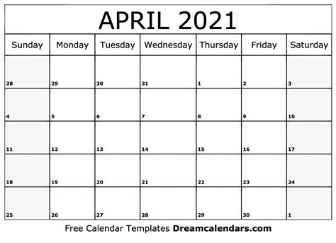 April 2021 calendar