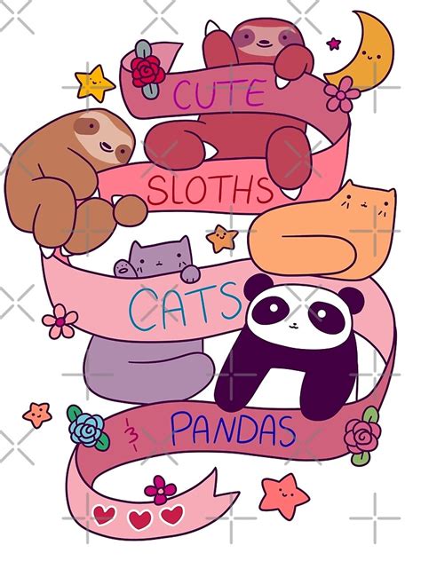 Cute Sloths Cats And Pandas Poster For Sale By Saradaboru Redbubble