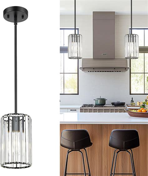 Cargifak Crystal Pendant Light Mini Chandelier With Matte Black Finish