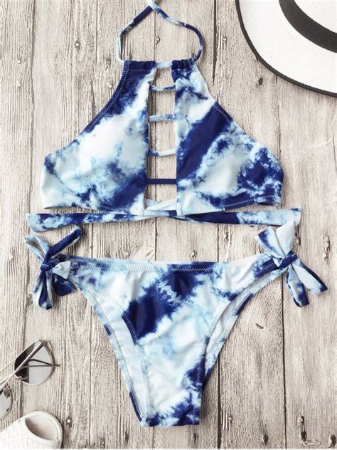 Ladder Cut Tie Side Tie Dyed Bikini Bluewhite M Summer Bathing Suits