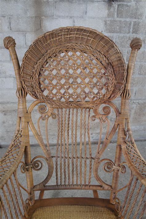 Antique Heywood Wakefield Victorian Wicker Rocking Arm Chair Rattan