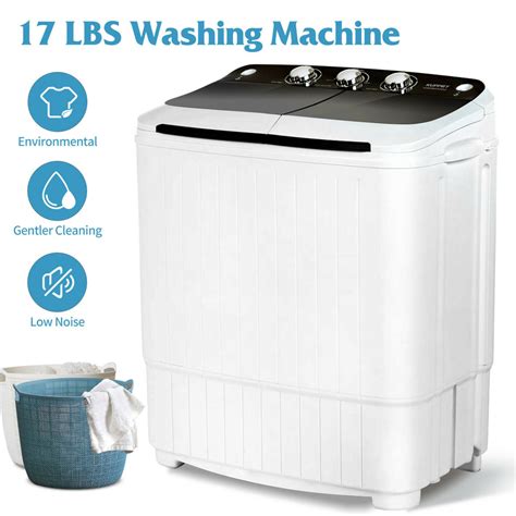 17lbs Portable Compact Washing Machine Twin Tub Laundry Washer Spiner Dryer Blk