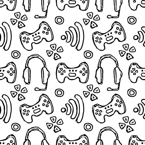 Seamless Gaming Pattern Doodle Background With Gaming Icons