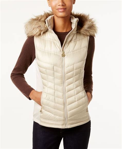 Michael Michael Kors Faux Fur Trim Hooded Down Puffer Vest Coats Women Macy S Coats For