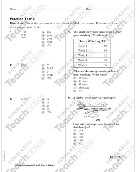 Computation Practice Test 4 Math Skills Grade 6 By