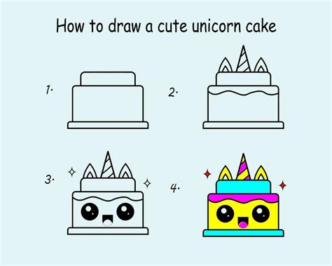 Step by step to draw a Cute Cake. Drawing tutorial a Cute Cake. Drawing lesson for children ...