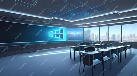 Premium Photo A Futuristic Classroom With Holographic Displays Are Integrated Into The