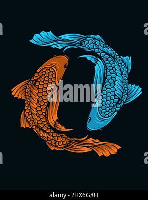 Traditional Japanese Koi Fish Artistic Card Stock Vector Image Art