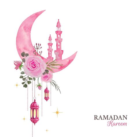 Ramadan Greeting Design Watercolor Crescent Moon And Minarets