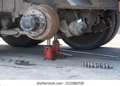 Maintenance Truck Wheels Hub Bearing Jack Stock Photo