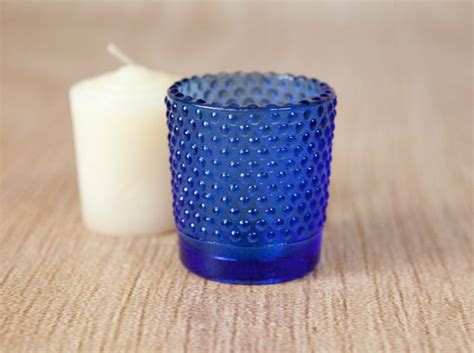 Blue Hobnail Glass Votive Candle Holder