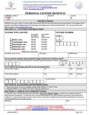 2017 2022 Form CA Barber Cosmo Personal License Renewal Fill Online