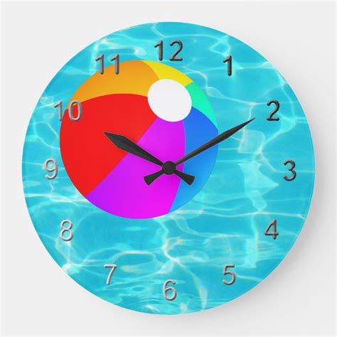 Swimming Pool Beach Ball Large Clock Sea Tropical Time Summer