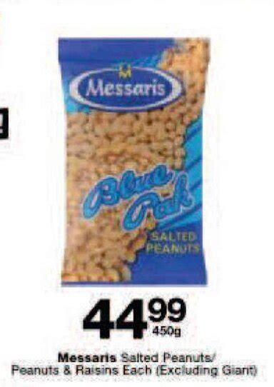 Messaris Salted Peanutspeanuts And Raisins Each 450g Offer At Checkers