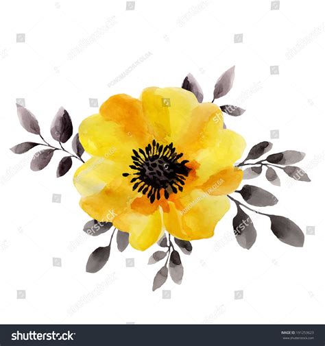 Yellow Flower, Watercolor Painting Stock Vector Illustration 191253623 : Shutterstock