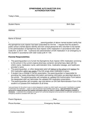 Fillable Online Epinephrine Auto Injector Authorization Form Fax Email